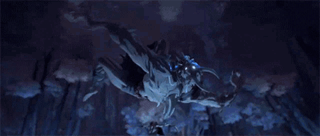 a couple of people are fighting each other in a dark room with a lightning bolt in the background .