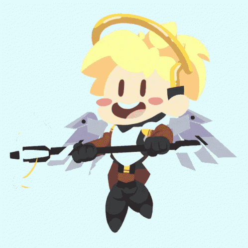 a cartoon drawing of an angel holding a sword
