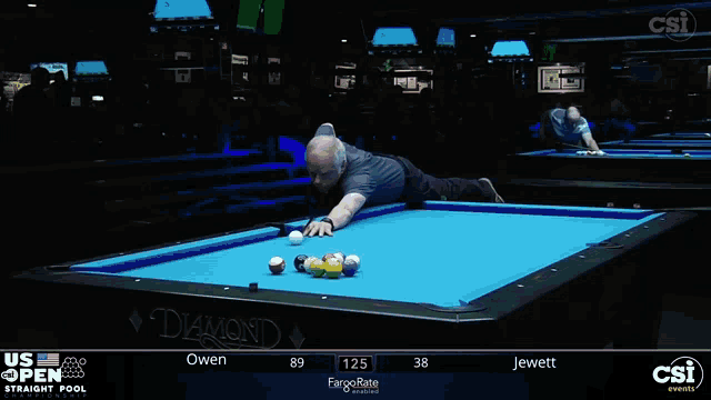 a man is playing pool on a table that says diamond