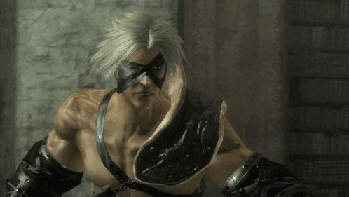 a video game character with white hair and a black mask