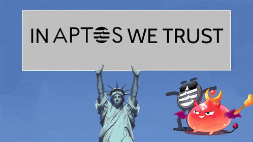 a statue of liberty is holding a sign that says in aptes we trust