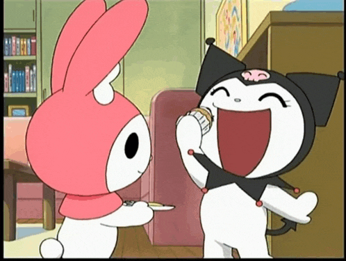 a cartoon of a rabbit and a cat laughing together