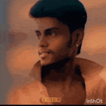 a close up of a man 's face with the word chiru on the bottom