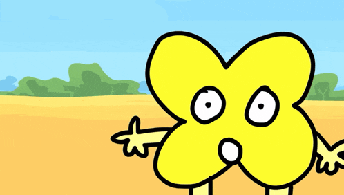 a cartoon drawing of a yellow x with a surprised look on his face