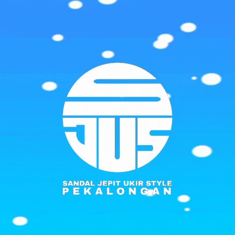 a logo for sandal jepit ukir style pekalongan on a blue background