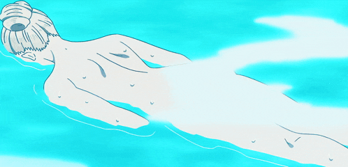 a drawing of a woman swimming in a pool
