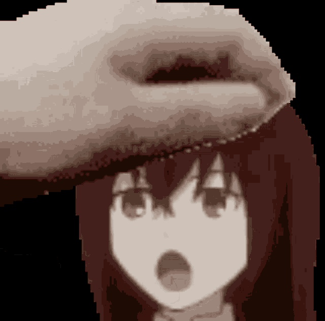 a pixel art of a girl with a surprised expression