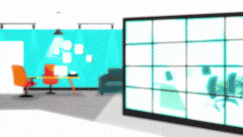 a drawing of a room with a desk and chairs