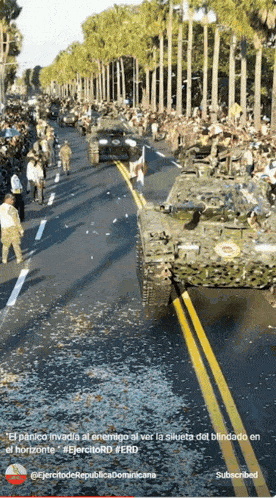a screenshot of a military parade with a caption that says subscribed
