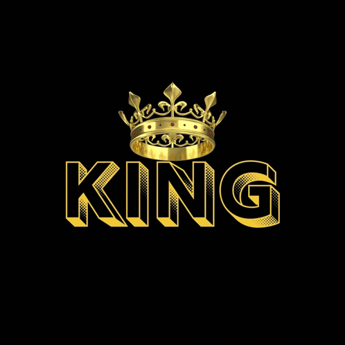 a gold crown with the word king written below it