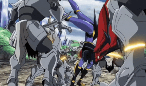 a group of robots are fighting each other in a cartoon scene