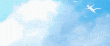 a girl with white hair and pink eyes is standing in front of a blue sky