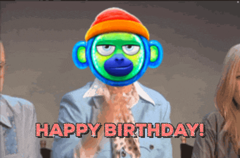 a man with a monkey mask on his face and the words happy birthday