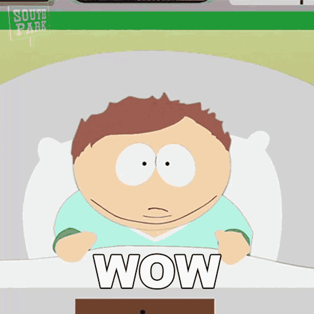 a south park character is laying in a hospital bed