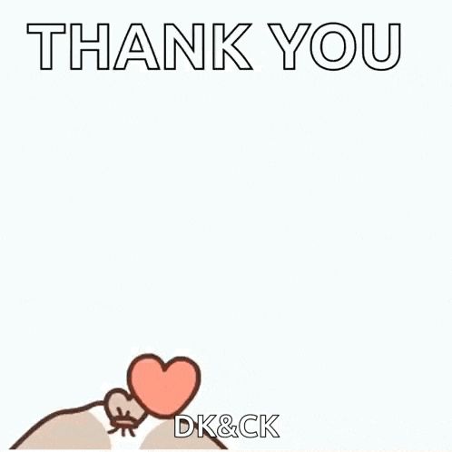 a cartoon cat is surrounded by hearts and the words `` thank you '' .