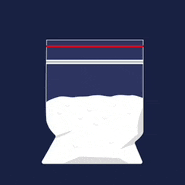a bag of white powder with a red zipper on a dark blue background .