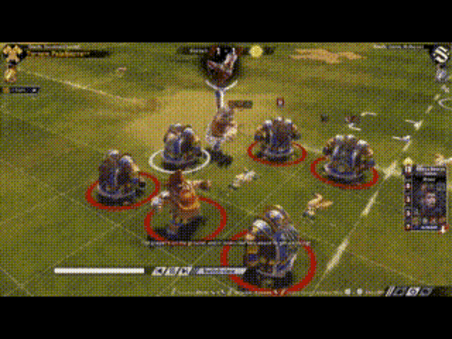 a video game is being played on a field with a few players in red circles