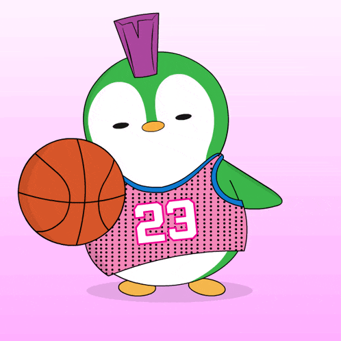 a penguin with a mohawk is holding a basketball with the number 29 on his jersey
