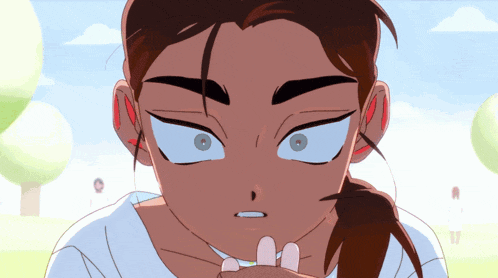 a cartoon drawing of a girl with a ponytail making a funny face
