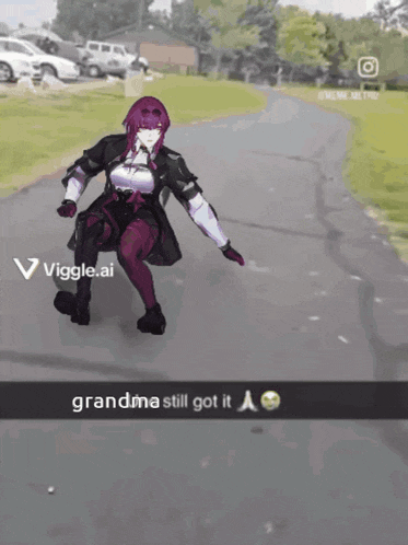 a cartoon of a woman riding a skateboard with the words grandma still got it on the bottom