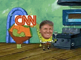 a cartoon of spongebob and donald trump with cnn written on their heads