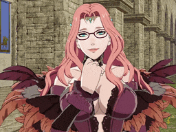 a woman with pink hair wearing glasses and feathers