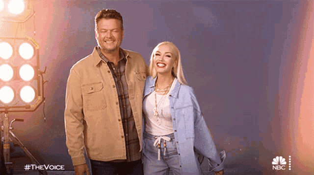 a man and a woman are posing for a picture with the hashtag #the voice