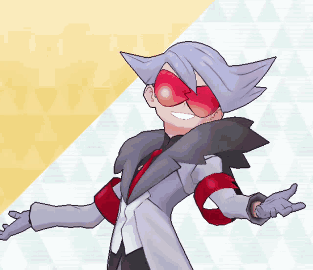 a cartoon character is wearing sunglasses and a gray coat
