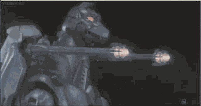 a video game character is holding a gun and shooting a lightning bolt in the air .
