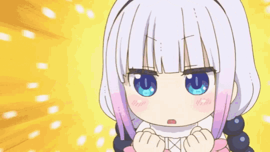 a little girl with white hair and blue eyes is looking at the camera with a heart in the background .