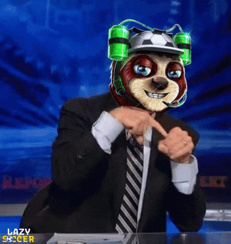 a sloth wearing a suit and tie is pointing