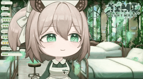 a girl in a nurse outfit is standing in a hospital room with the words nightmare on the bottom