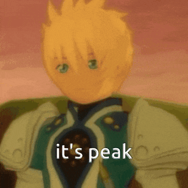 a cartoon character says " it 's peak " in front of his face