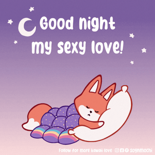 a cartoon of a fox sleeping with the words " good night my sexy love " above it