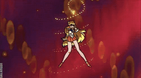 a sailor moon character is flying through the air while holding a lightning bolt in her hand .