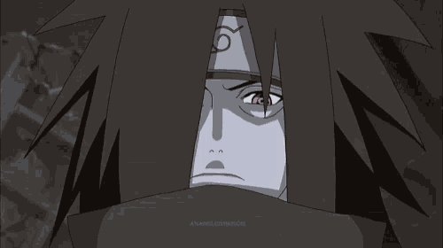 a black and white drawing of a person with a red eye and the words a nameless shinobi on the bottom right
