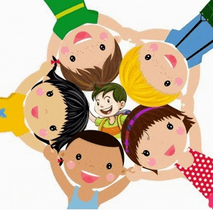 a group of children holding hands in a circle
