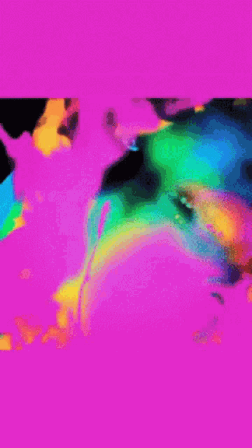 a colorful painting of a person 's face on a pink and blue background