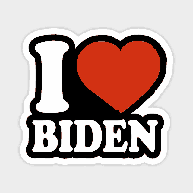 a sticker that says i love biden with a red heart in the middle