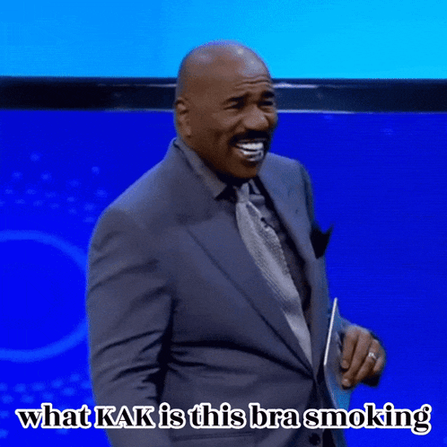 a man in a suit and tie says what kak is this bra smoking on a blue background