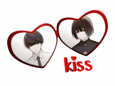 a couple of heart shaped frames with the word kiss on the bottom