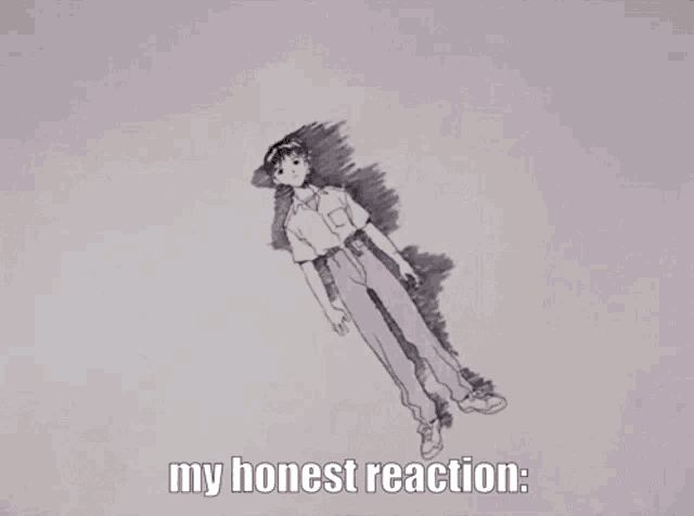 a drawing of a person with the words my honest reaction written below it