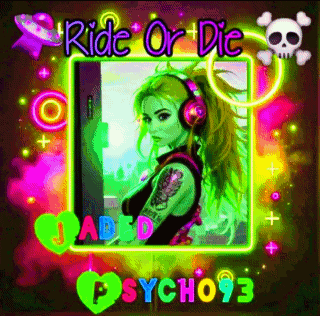 a neon sign with a picture of a woman and the words ride or die
