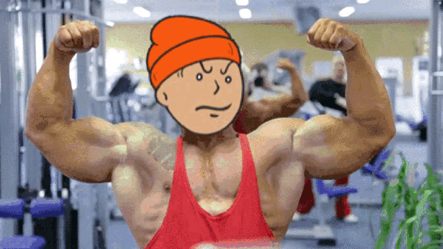 a cartoon drawing of a man flexing his muscles