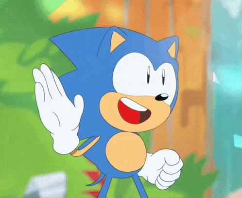 a cartoon drawing of sonic the hedgehog giving a high five