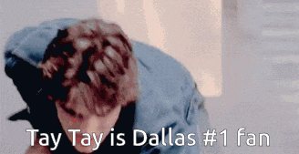 a man is kneeling down with the words tay tay is dallas # 1 fan
