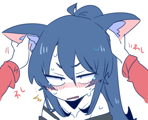 a drawing of a girl with a cat ear making a funny face
