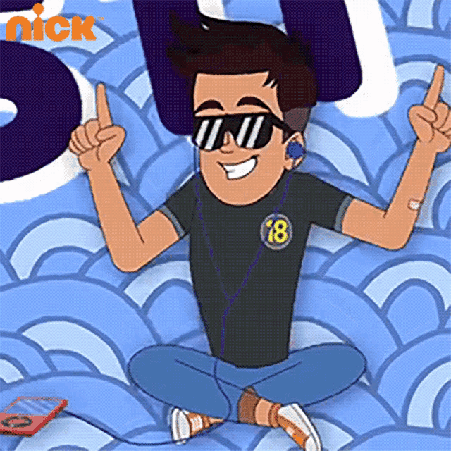 a cartoon character wearing sunglasses and headphones with the number 18 on his shirt