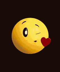 a yellow smiley face is blowing a kiss with a red heart in front of it .