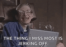 a man is sitting in a chair holding a laptop and laughing with the words the thing i miss most is jerking off